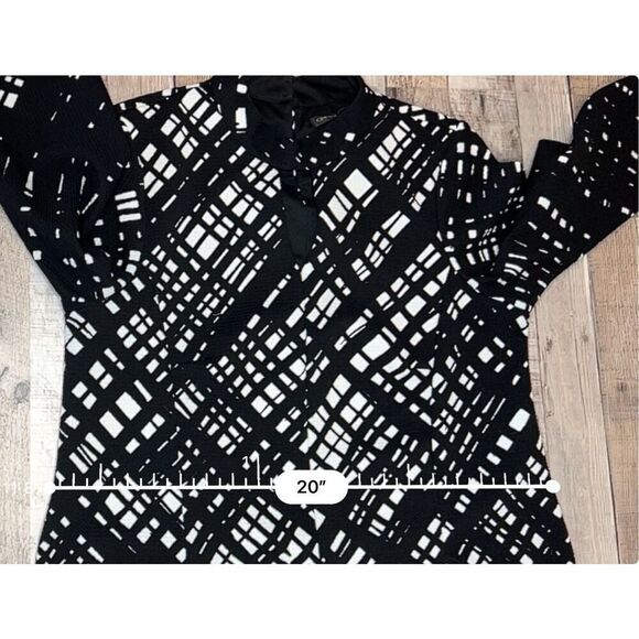 Chris McLaughlin Black White Geometrical Keyhole Shift Dress Sz 12 Pockets Moder - Picture 9 of 14